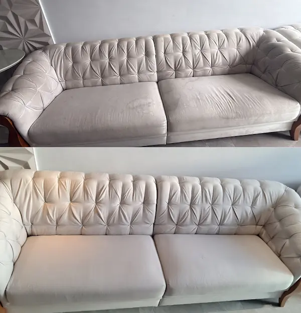 Imagem de um sofá branco de linho